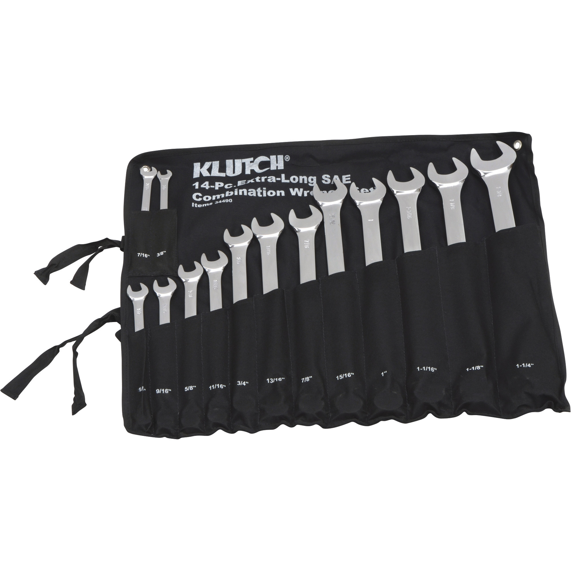Klutch Extra-Long SAE Combination Wrench Set, 14 Pcs.